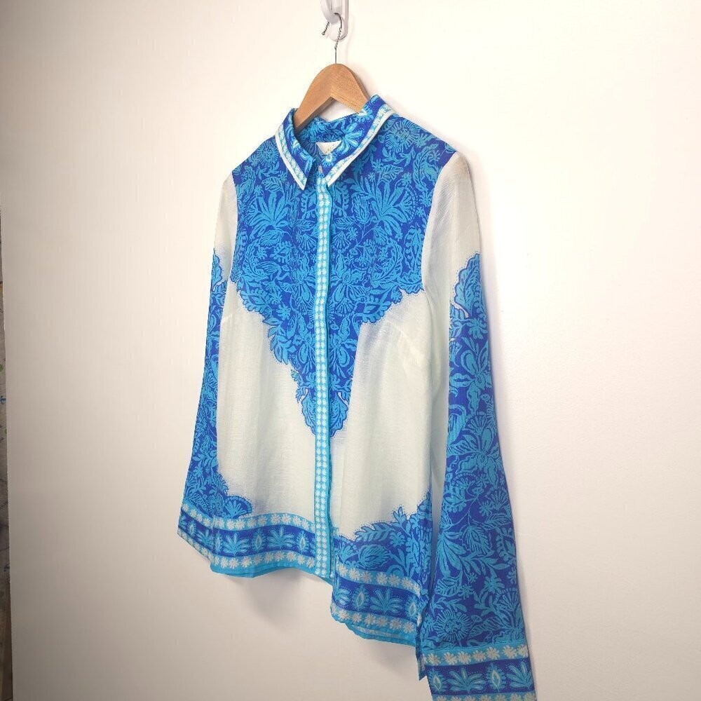 Lilly Pulitzer  Breeze Aqua Jungle Escape Engineered Woven Kiran Button Down Top - Picture 6 of 10